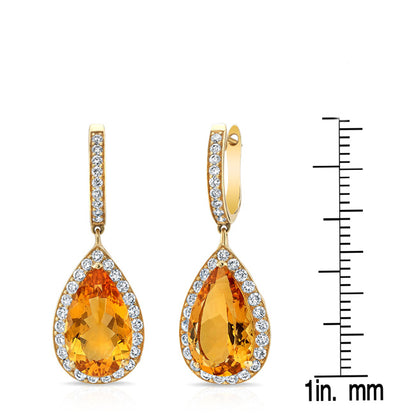 Citrine Pear And Diamond Halo Earrings In 18k Yellow Gold (1 1/6 Ct. Tw.)