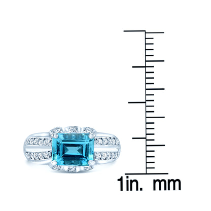 Aquamarine And Diamond Sideways Emerald Cut Ring In 18k White Gold