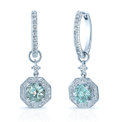 Aquamarine And Diamond Earrings In 14k White Gold (1/3 Ct. Tw.)