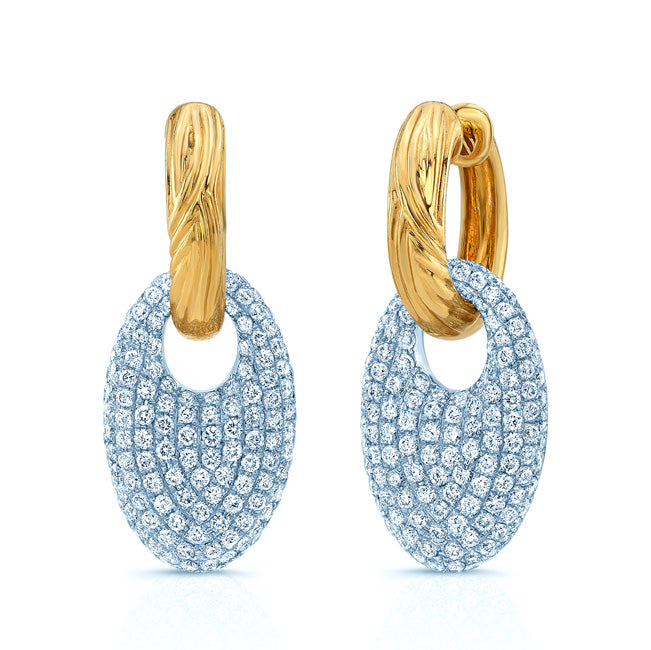 Diamond Oval Door Knocker Earrings In 14k Two Tone Gold