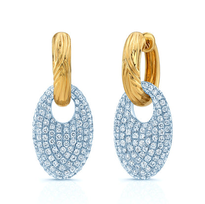 Diamond Oval Door Knocker Earrings In 14k Two Tone Gold