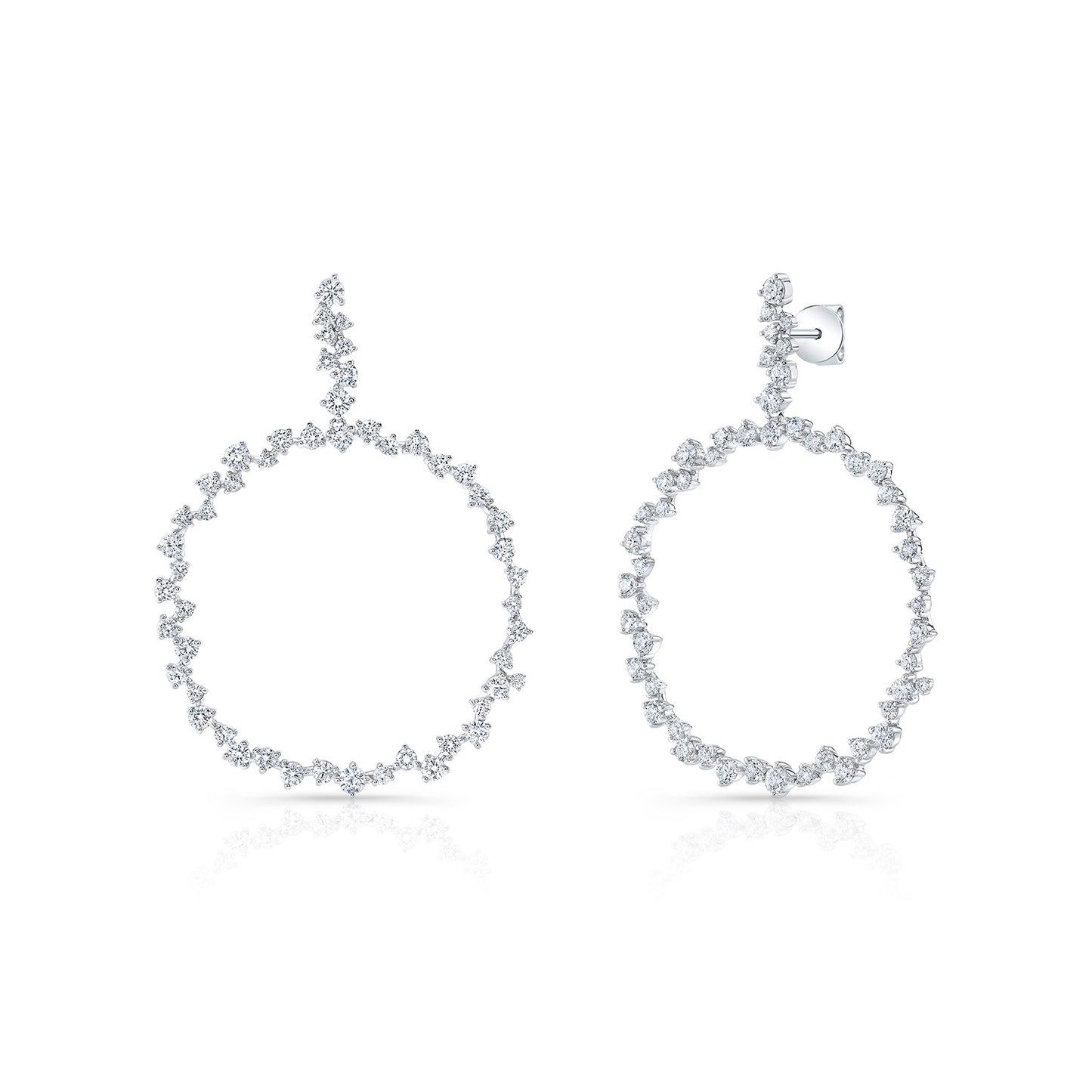 Scattered Diamonds Circle Earrings in 14k White Gold 3-3/8ctw