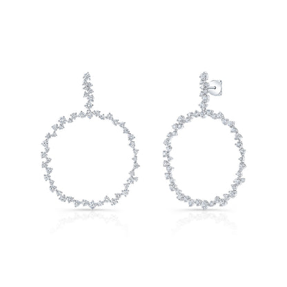 Scattered Diamonds Circle Earrings in 14k White Gold 3-3/8ctw