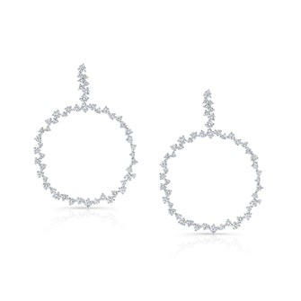 Scattered Diamonds Circle Earrings in 14k White Gold 3-3/8ctw