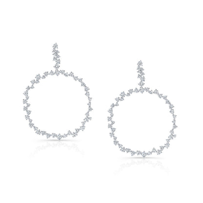 Scattered Diamonds Circle Earrings in 14k White Gold 3-3/8ctw