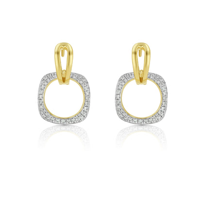 Diamond Geometric Dangle Hoop Earrings in 14K Yellow Gold 3/8ctw