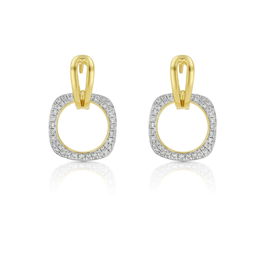 Diamond Geometric Dangle Hoop Earrings in 14K Yellow Gold 3/8ctw