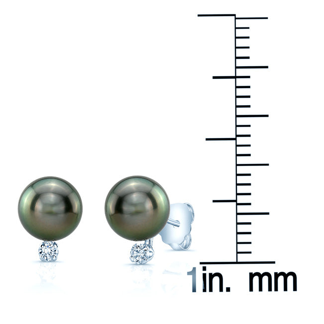Black South Sea Pearl & Diamond Earrings In 14k White Gold