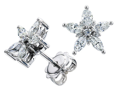 Diamond Marquise Star Earring Studs In 14k White Gold