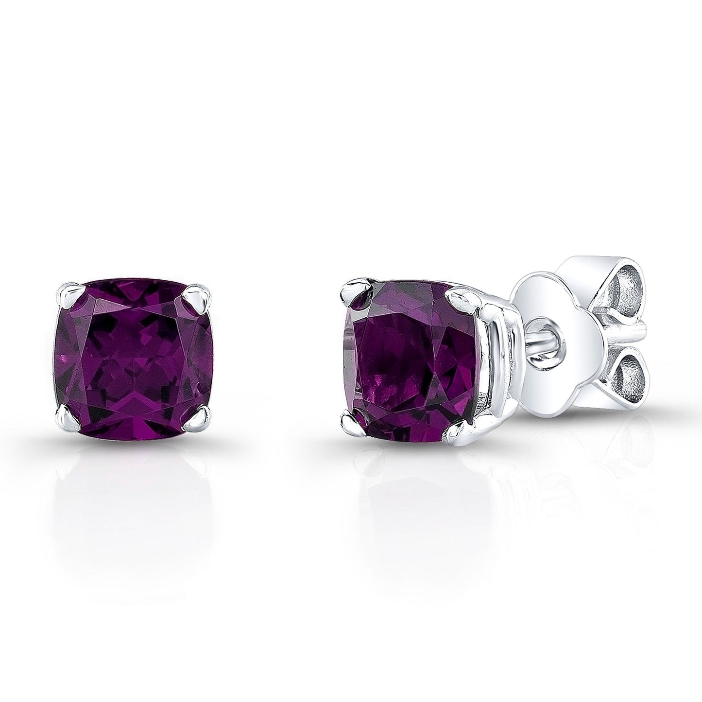 Amethyst Cushion Stud Earrings In 14k White Gold (5mm)