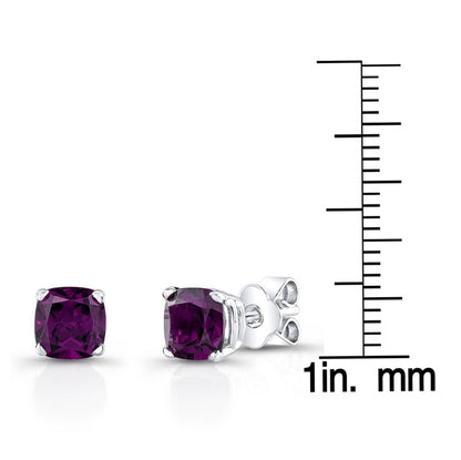 Amethyst Cushion Stud Earrings In 14k White Gold (5mm)