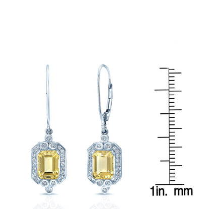 Golden Beryl And Diamond Earrings In 14k White Gold (1/5 Ct. Tw.)