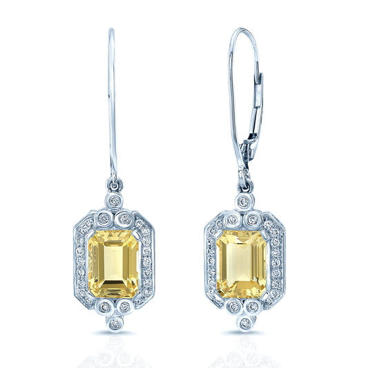 Golden Beryl And Diamond Earrings In 14k White Gold (1/5 Ct. Tw.)