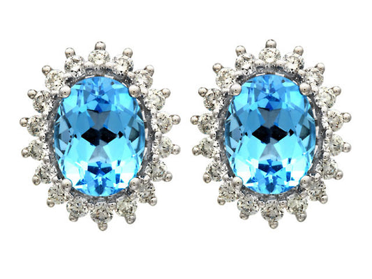 14k White Gold Blue Topaz And Diamond Earrings