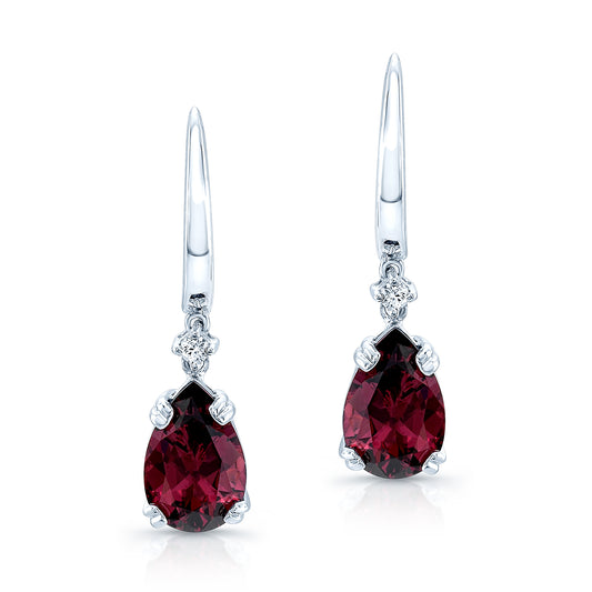 Rhodolite Garnet & Diamond Earrings In 14k White Gold