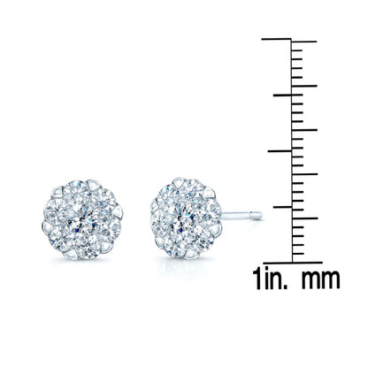 Diamond Cluster Stud Earrings In 14k White Gold 2ctw