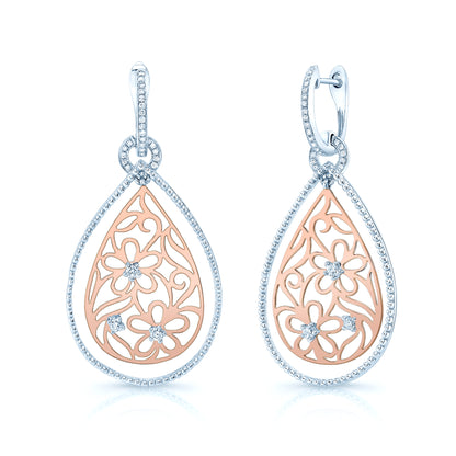 Open Floral Design With Diamond Pave Accents In 14k Two Tone Gold