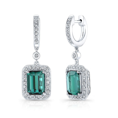 Green Tourmaline And Diamond Earrings In 14k White Gold