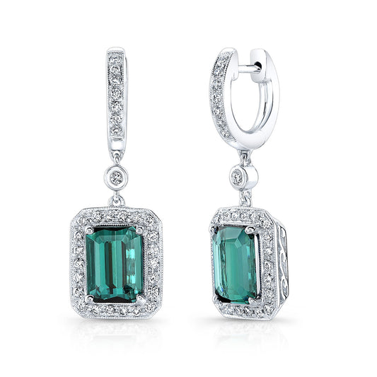 Green Tourmaline And Diamond Earrings In 14k White Gold