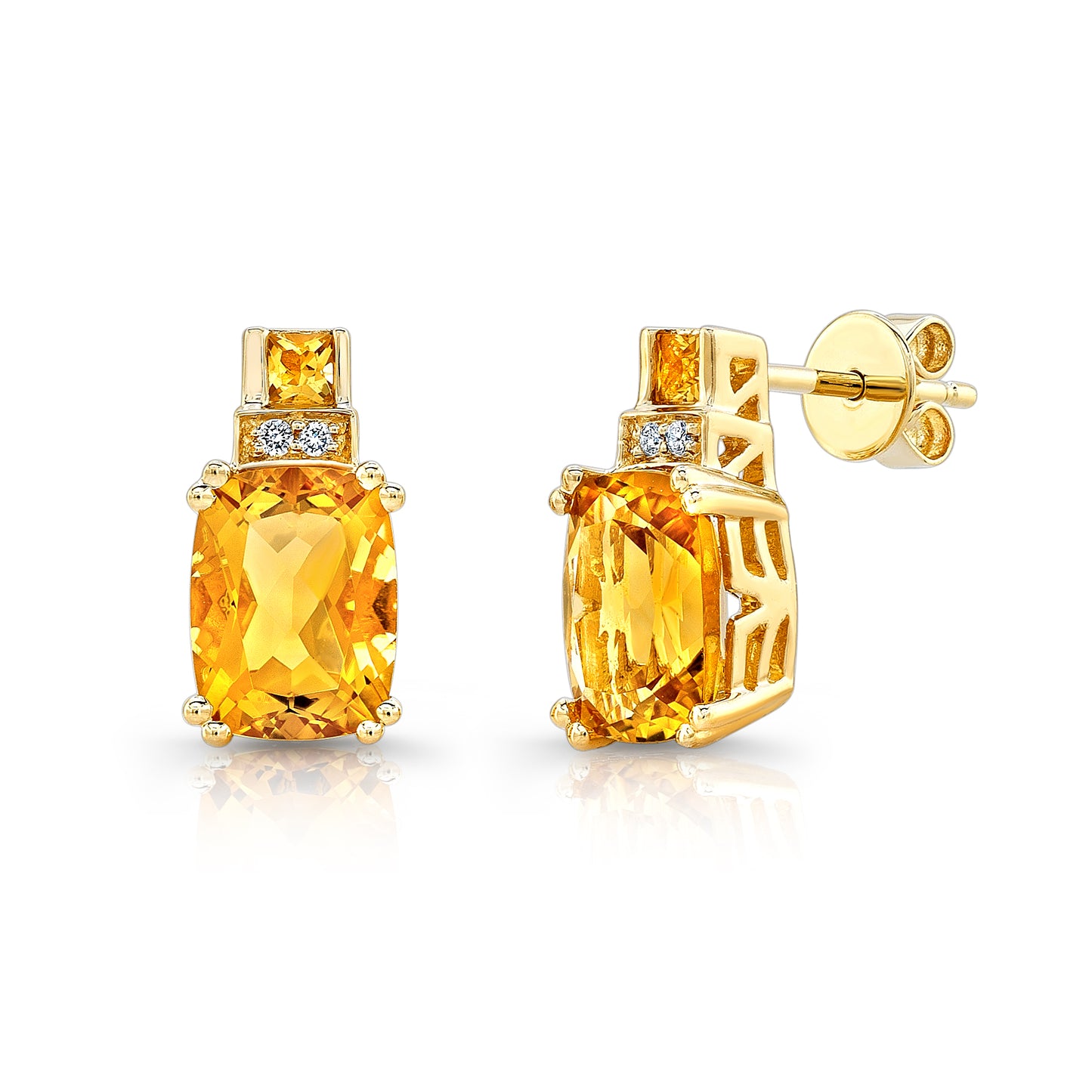 Citrine And Diamond Earrings In 14k Yellow Gold