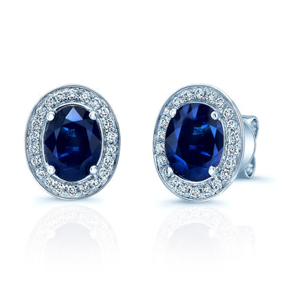 Sapphire And Diamond Earrings In 14k White Gold