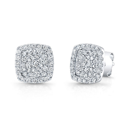 Diamond Pave Concave Square Earrings In 18k White Gold
