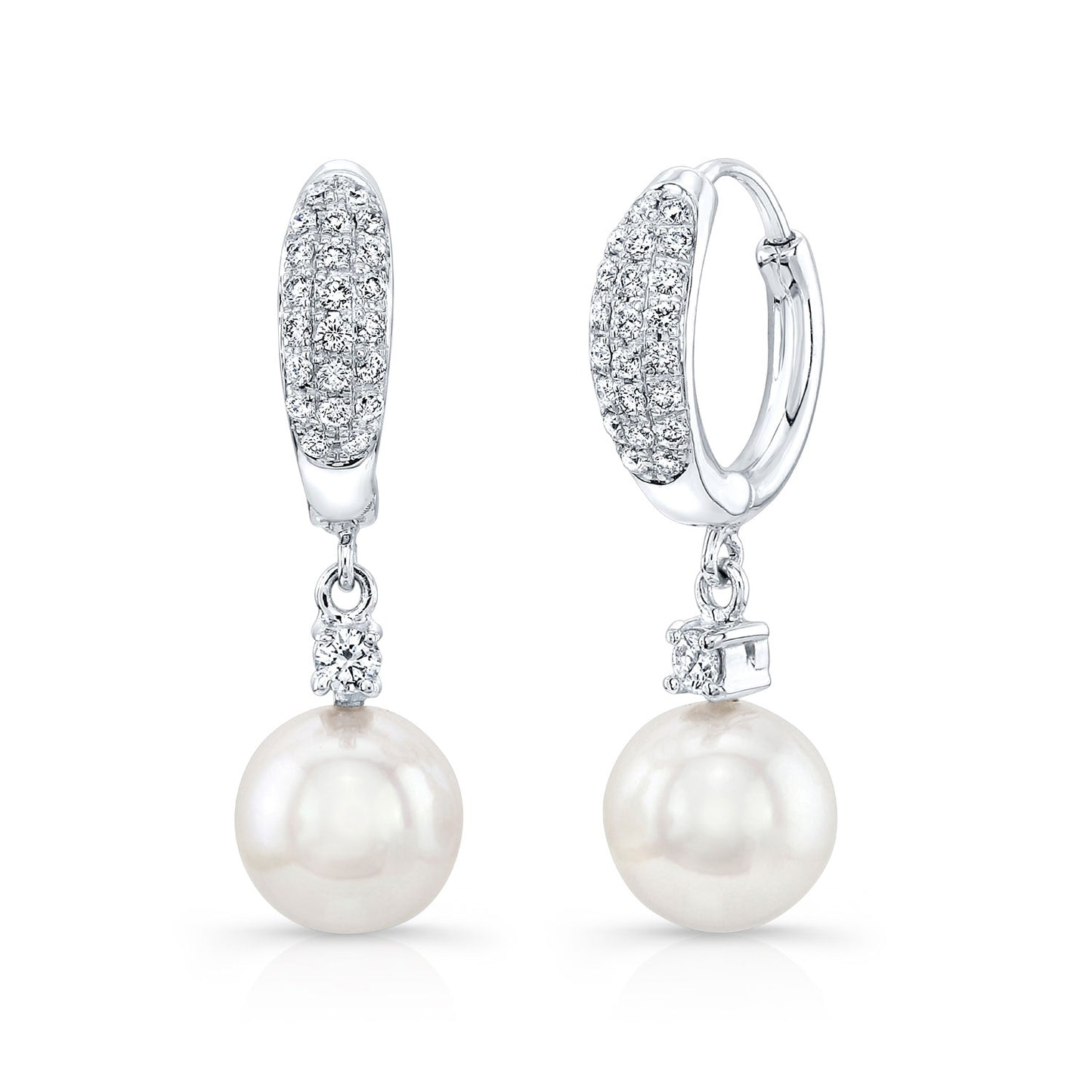 Pearl And Diamond Earrings In 14k White Gold