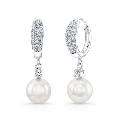 Pearl And Diamond Earrings In 14k White Gold