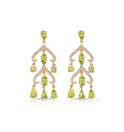 14k Yellow Gold Peridot 1/3ct Tdw Diamond Chandelier Earrings (h-i, Vs1-vs2)