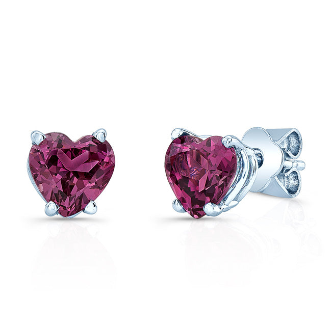 Rhodolite Garnet Heart Stud Earrings In 14k White Gold (6mm)