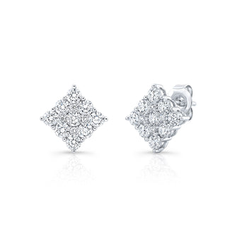 Diamond Square Cluster Earrings In 14k White Gold