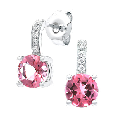 Pink Tourmaline And Diamond Drop Earrings In 14k White Gold (vs)
