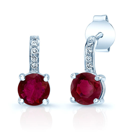 Ruby And Diamond Earrings In 14k White Gold