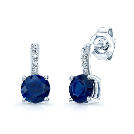 Sapphire And Diamond Earrings In 14k White Gold