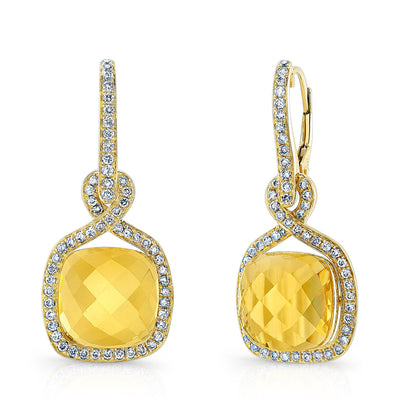 Citrine Cabachon Cushion And Diamond Earrings In 14k Yellow Gold ( 5/8 Ct. Tw.)