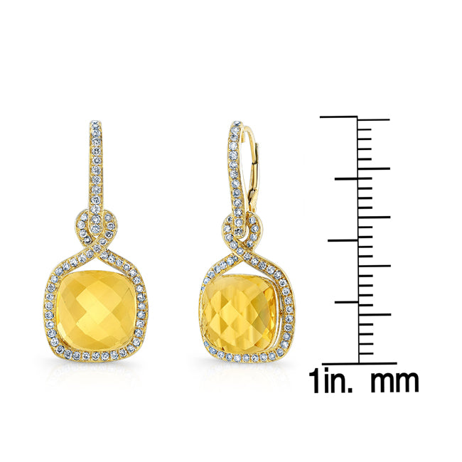 Citrine Cabachon Cushion And Diamond Earrings In 14k Yellow Gold ( 5/8 Ct. Tw.)