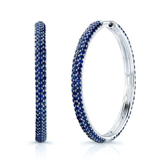 Sapphire Pave Hoop Earrings In 18k White Gold