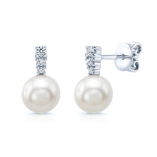 White Culture Akoya Pearl And Diamond Earring In 14k White Gold