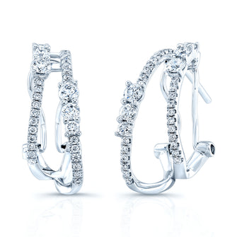 Diamond Double Row Omega Earrings In 14k White Gold