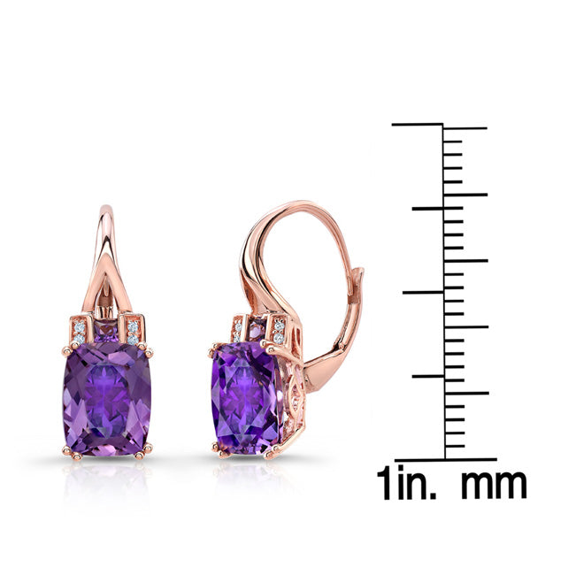 Cushion Amethyst And Pave Diamond Earrings In 14k Rose Gold (8x6mm)