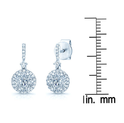 Diamond Cluster Halo Drop Earrings In 14k White Gold