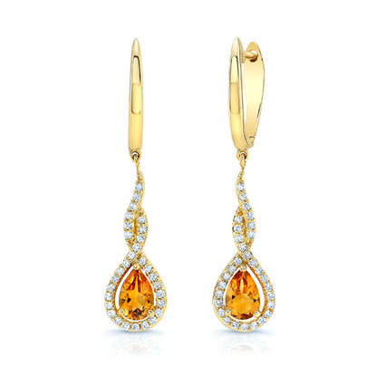Citrine And Diamond Pave Earrings In 14k White Gold (1/5 Ct.tw.)