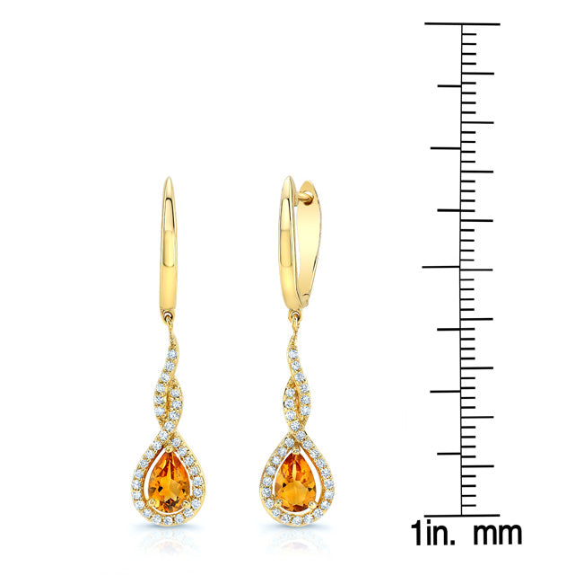 Citrine And Diamond Pave Earrings In 14k White Gold (1/5 Ct.tw.)