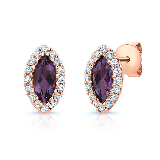 Rhodolite Garnet Marquise And Diamond Stud Earrings In 14k Rose Gold (1/5 Ct.tw.)