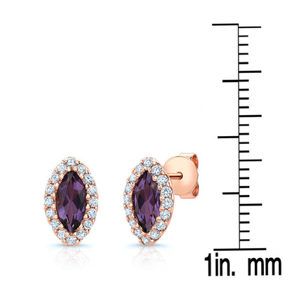 Amethyst Marquise And Diamond Stud Earrings In 14k Rose Gold (1/5 Ct.tw.)