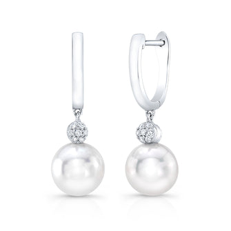 Akoya Pearl and Diamond Dangle Earrings in 14k White Gold
