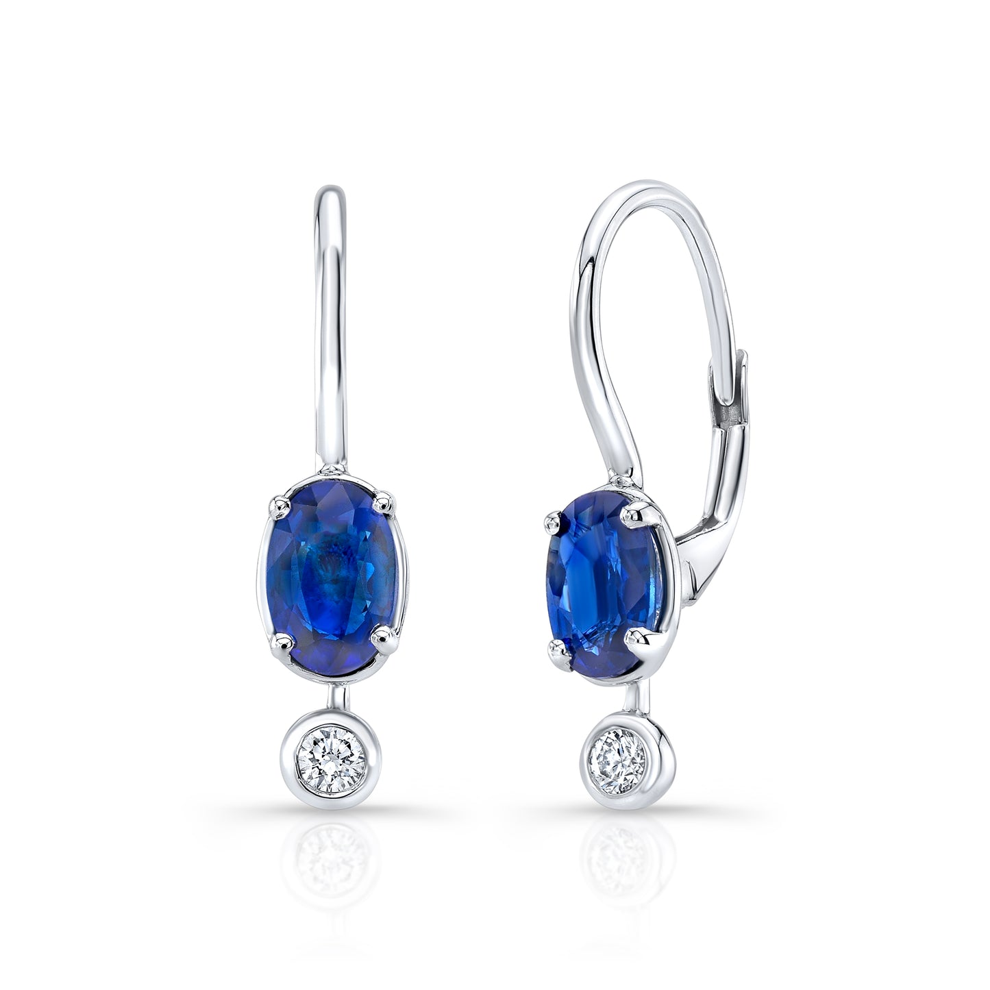 Diamond 1/12ctw & Oval Blue Sapphire 6x4mm Drop Earrings Set in 14K White Gold | Carl K. Gumpert