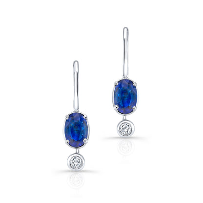 Diamond 1/12ctw & Oval Blue Sapphire 6x4mm Drop Earrings Set in 14K White Gold | Carl K. Gumpert