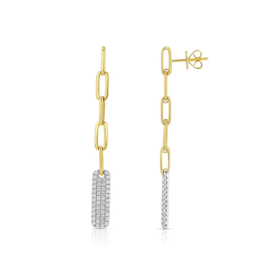 Diamond Dangle Paper Clip Earrings in 14K Two Tone Gold 5/8ctw