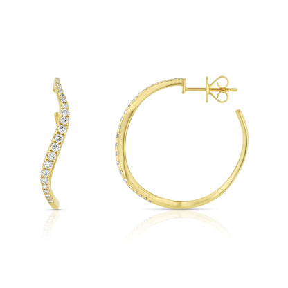 Diamond Wave Hoop Earrings in 14K Yellow Gold 1/2ctw